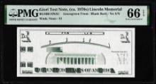Circa 1970's Lincoln Memorial Giori Test Note PMG Gem Uncirculated 66EPQ