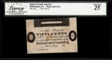 1815 Proof Fifty Cents Bank of North America Philadelphia, PA Obsolete Note Legacy VF25