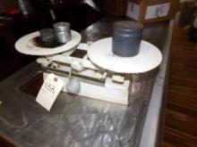 White, Antique Triple Beam Scale w/Couple Misc Weights (Inside)
