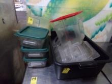 Large Group of Plastic Prep and Measuring Dishes on 24'' Table