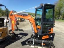 New AGT Industrial QH13R Full Cab Mini Excavator with Stationary Thumb, Gra