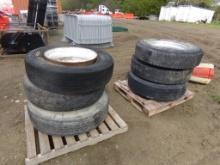 (6) Dayton Style Truck Wheels with 24.5 Tires on (2) Pallets