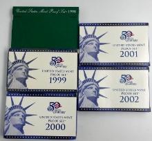1998-2002 US Mint Proof Sets in original packaging (5 sets total)
