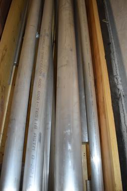 CRATE OF ALUMINUM ROUND STOCK UP TO 6'LONG, AND