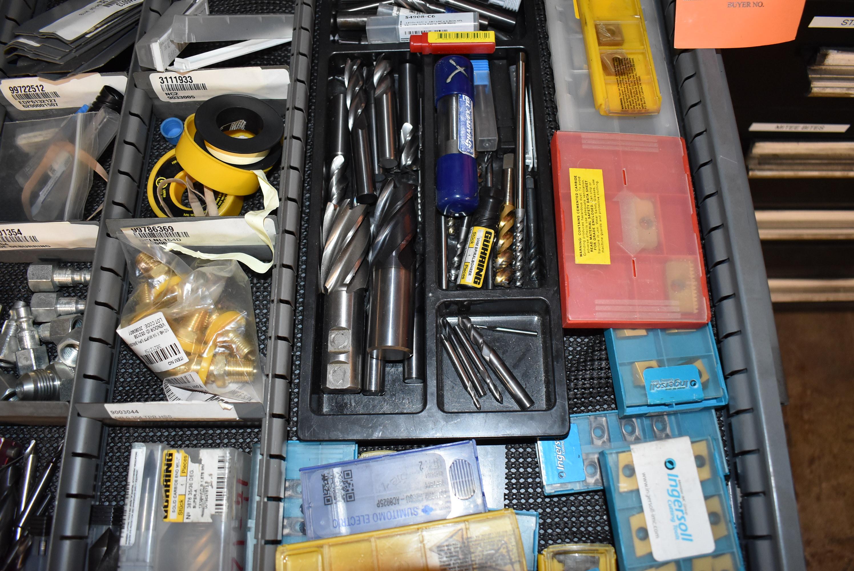 ASSORTED TOOLING IN THIS DRAWER; INSERTS, TAPS,