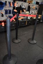 (3) STANCHIONS WITH RED RETRACTABLE BELTS