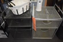 (2) METAL MESH CABINETS WITH TWO DRAWERS, BLACK &