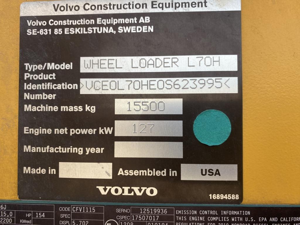 2020 Volvo L70H Wheel Loader
