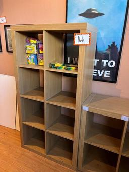 Pair Sturdy Wood Book Shelves "Cubicles" style
