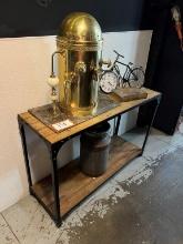 2 Tier Metal and Wood Entry Table, Milk Can