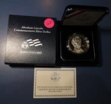 2009 ABRAHAM LINCOLN COMMEM. PROOF SILVER DOLLAR IN BOX