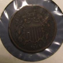 1864 LARGE MOTTO TWO CENTS XF (DARK)