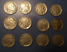 LOT OF TWELVE MISC. DATE BUFFALO NICKELS AVE. CIRC.  (12 COINS)