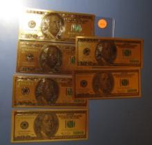 LOT OF SIX 1976 $100.00 GOLD NOTE REPLICAS (6 PIECES)