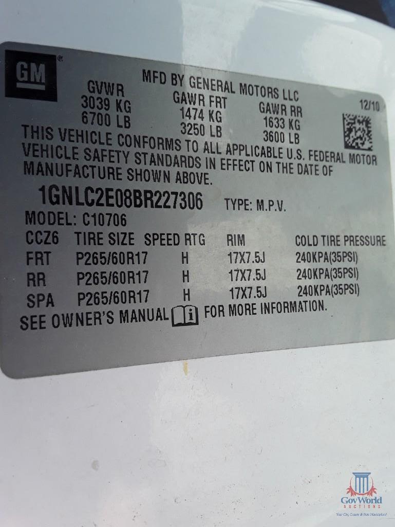 2011 Chevrolet Tahoe Multipurpose Vehicle (MPV), VIN # 1GNLC2E08BR227306