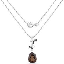 Plated Rhodium 6.80ct Smokey Quartz and Black Spinel Pendant with Chain
