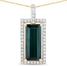 14KT Yellow Gold 3.99ct Tourmaline and Diamond Pendant with Chain