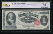 1891 $1 Martha Washington Silver Certificate PCGS 30
