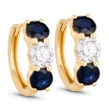14KT Yellow Gold 2.6cts Sapphire and Lab Diamond Earrings