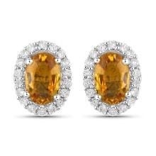 14KT White Gold 1.66ctw Orange Sapphire and White Diamond Earrings