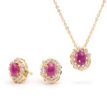 Plated 18KT Yellow Gold 2.80ctw Ruby and Diamond Pendant with Chain and Earrings