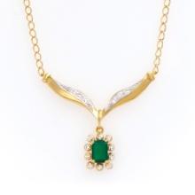 Plated 18KT Yellow Gold 0.80ct Green Agate and Diamond Pendant with Chain