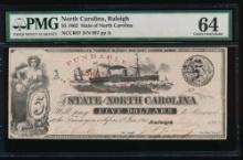 1862 $5 Raleigh NC Obsolete PMG 64