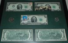 Currency Display: 5 1976 $2 FRN UNC.
