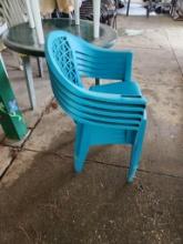 (6) Aqua Blue Plastic Patio Chairs (located off-site, please read description)