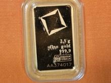 GOLD! Valcambi two and a half gram .9999 fine gold bar