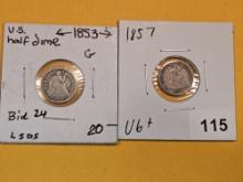 1853 and 1857 Seated liberty Half Dimes