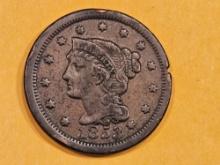 1853 Braided hair Large cent in Very Fine