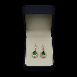14K Gold 3.28ct Emerald 3.12ct Diamond Earrings