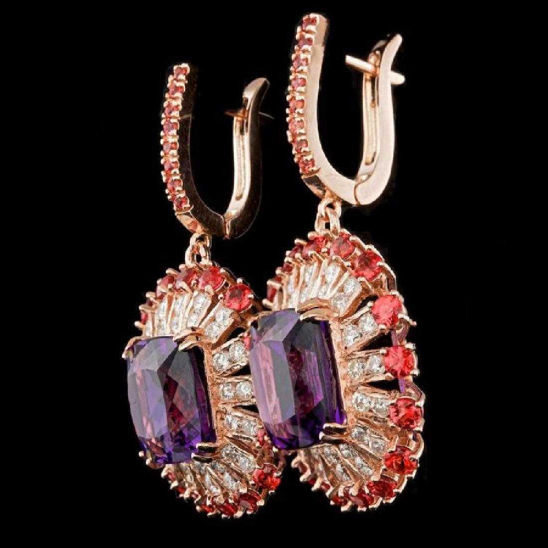 14K Rose Gold 18.76ct Amethyst 2.92ct Sapphire and 2.10ct Diamond Earrings