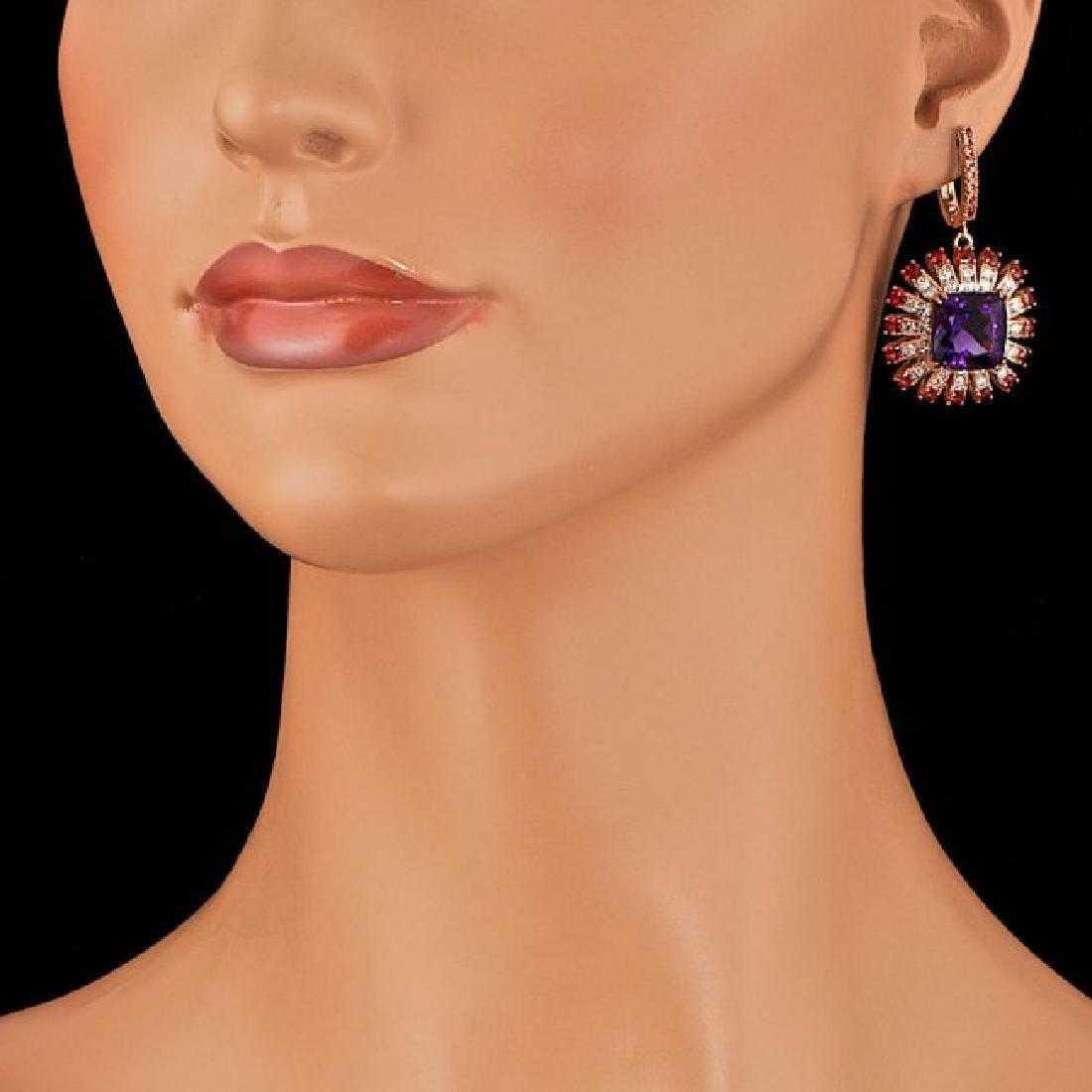 14K Rose Gold 18.76ct Amethyst 2.92ct Sapphire and 2.10ct Diamond Earrings