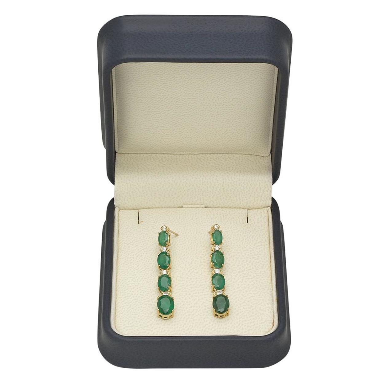 14K Gold 5.81ct Emerald 0.28 Diamond Earrings