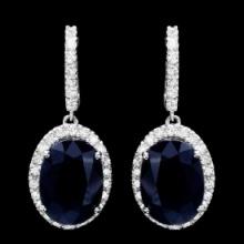 14K White Gold 14.12ct Sapphire and 1.74ct Diamond Earrings