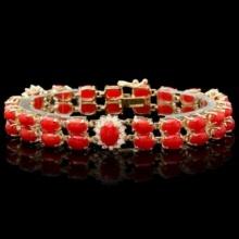 14K Gold 25.11ct Coral 1.34ct Diamond Bracelet