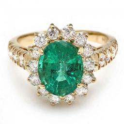 14K Yellow Gold 2.52ct Emerald and 1.06ct Diamond Ring