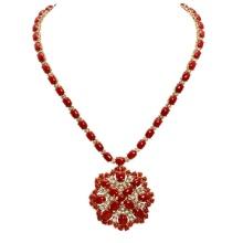14k Yellow Gold 46.91ct Coral 3.14ct Diamond Necklace