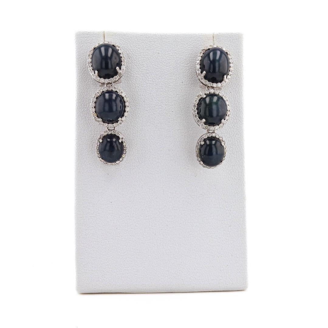 43.81 ctw Blue Sapphire and 1.88 ctw Diamond 14K White Gold Earrings