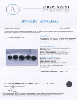 43.81 ctw Blue Sapphire and 1.88 ctw Diamond 14K White Gold Earrings