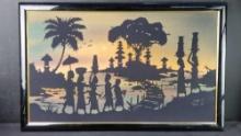 Large Framed fabric art Bali with signature dated 1988
