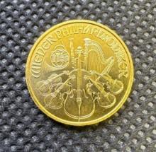 2013 1/10 Oz 999.9 Fine Gold Philharmonic Bullion Coin 10 Euro 3.14 Grams
