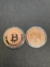 2x 1 Oz .999 Fune Copper Bitcoin GSM Bullion Coins