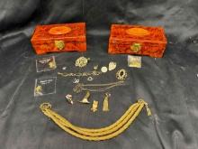 Pair of Jewelry Boxes with Fancy Costume Jewelry Money Trifari more