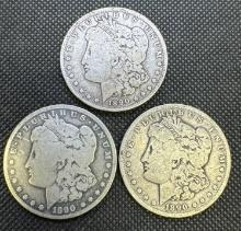 3x 1890 O-S Morgan Silver Dollars 90% Silver Coins 2.73 Oz