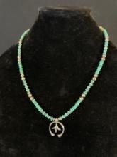 Small Sterling Silver and Turquoise Squash Blossom Necklace
