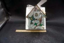 Lighted Glass Birdhouse (Some Paint Is Chipped Off)