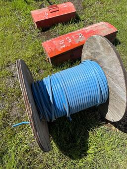 Spool of 12/2 Electric Wire and Tub of PVC Fittings and Sprinkler Repair Components